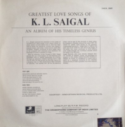 Greatest Love Songs Of K. L. Saigal (An Album Of His Timeless Genius) - Image 2