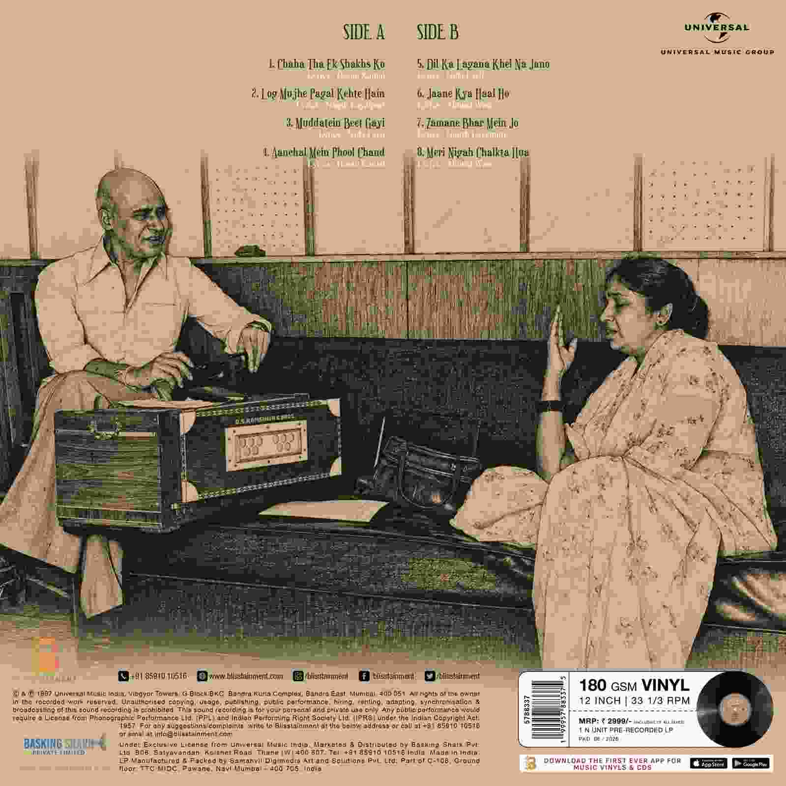 Asha Aur Khayyam Vinyl Record LP – 8 Memorable Tracks by Asha Bhosle | Original Classics Remastered | Bollywood Vinyl Collection - Image 2